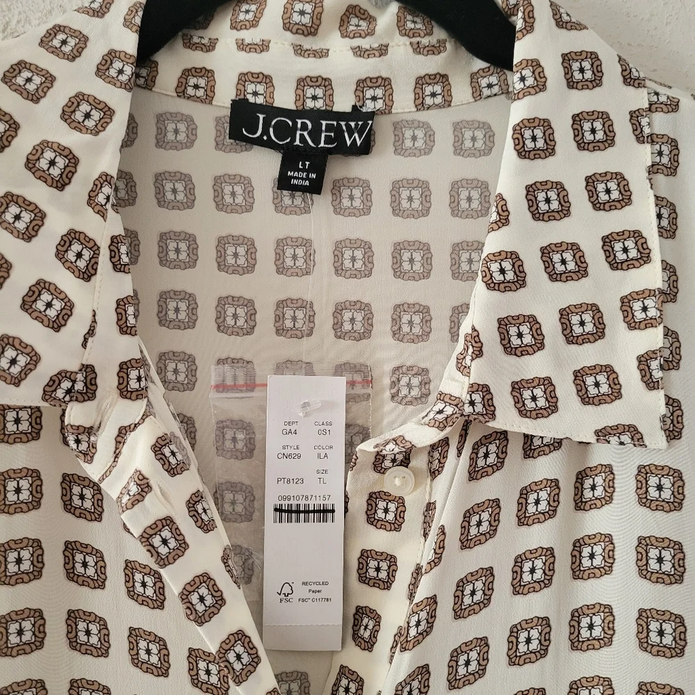 J. Crew New Amelia Shirt Dress in Foulard Print - Large Tall - ivory, black - Picture 9 of 13